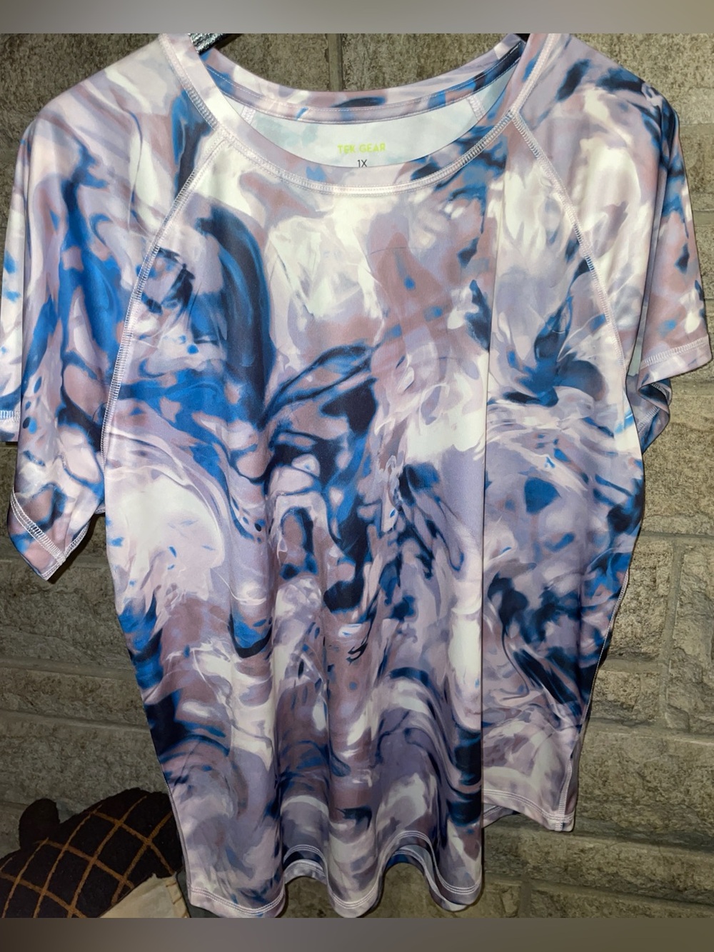 TEK GEAR Blue & Purple Marble Short Sleeve Active Top Size-1X